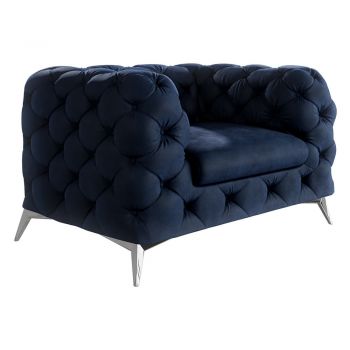 Fotoliu albastru închis cu tapițerie din catifea Chelsea – Ropez