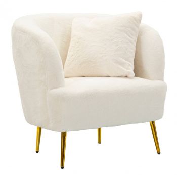 Fotoliu cu perna decorativa Soffy, Mauro Ferretti, 73x66x78 cm, lemn de pin/piele ecologica, alb/auriu