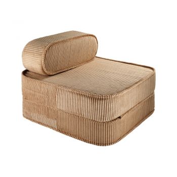 Fotoliu de copii maro cu tapițerie din catifea reiată Flip – Wigiwama
