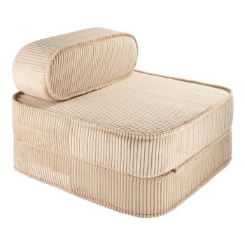 Fotoliu de copii maro deschis cu tapițerie din catifea reiată Flip – Wigiwama