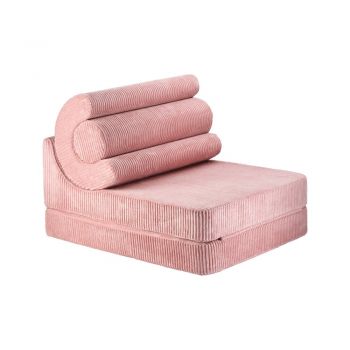 Fotoliu de copii roz cu tapițerie din catifea reiată Flipster – Wigiwama