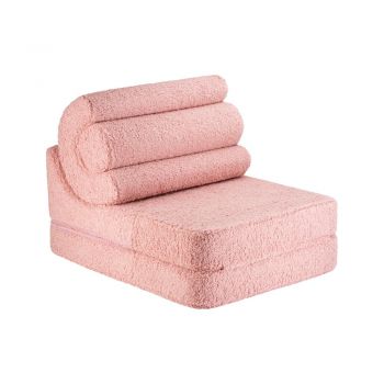 Fotoliu de copii roz cu tapițerie din țesătură bouclé Flipster – Wigiwama