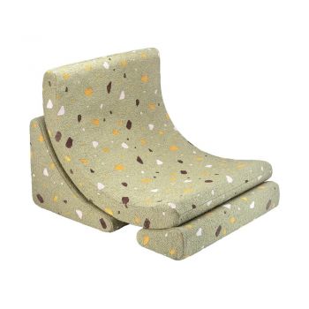 Fotoliu de copii verde cu tapițerie din țesătură bouclé/cu tapițerie din chenille Terrazzo Moon – Wigiwama