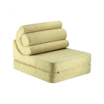 Fotoliu de copii verde cu tapițerie din țesătură bouclé Flipster – Wigiwama