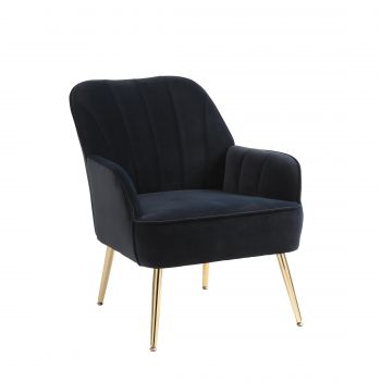 Fotoliu de salon din catifea, Design ergonomic, Negru
