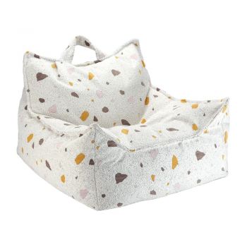 Fotoliu puf pentru copii alb cu tapițerie din țesătură bouclé/cu tapițerie din chenille Terrazzo Chair – Wigiwama