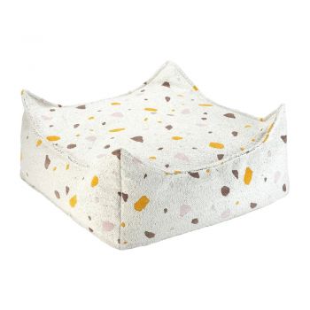 Fotoliu puf pentru copii alb cu tapițerie din țesătură bouclé/cu tapițerie din chenille Terrazzo Square – Wigiwama