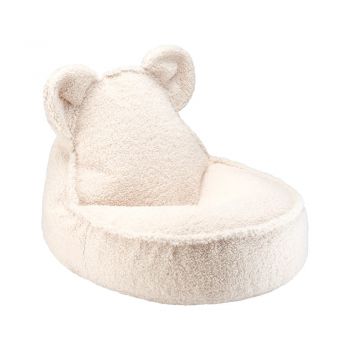 Fotoliu puf pentru copii crem cu tapițerie din țesătură bouclé Bear – Wigiwama