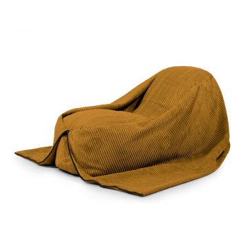 Fotoliu puf pentru copii galben muștar cu tapițerie din catifea reiată Cocoon 120 – SLOWDOWN