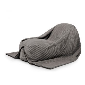 Fotoliu puf pentru copii gri închis cu tapițerie din catifea reiată Cocoon 120 – SLOWDOWN