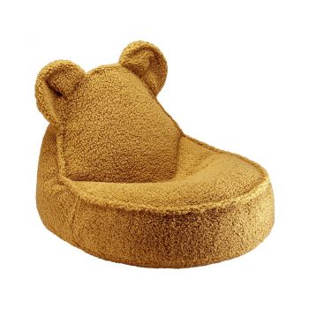 Fotoliu puf pentru copii maro cu tapițerie din țesătură bouclé Bear – Wigiwama