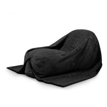 Fotoliu puf pentru copii negru cu tapițerie din catifea reiată Cocoon 120 – SLOWDOWN
