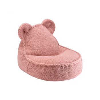 Fotoliu puf pentru copii roz cu tapițerie din țesătură bouclé Bear – Wigiwama