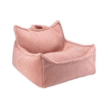 Fotoliu puf pentru copii roz cu tapițerie din țesătură bouclé Chair – Wigiwama
