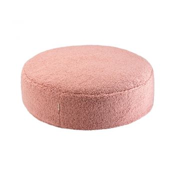Fotoliu puf pentru copii roz cu tapițerie din țesătură bouclé Round – Wigiwama