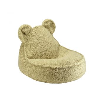 Fotoliu puf pentru copii verde cu tapițerie din țesătură bouclé Bear – Wigiwama