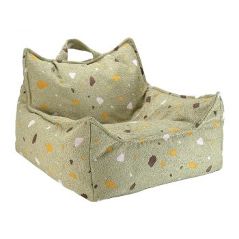 Fotoliu puf pentru copii verde cu tapițerie din țesătură bouclé/cu tapițerie din chenille Terrazzo Chair – Wigiwama