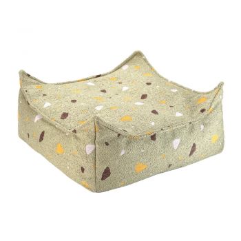 Fotoliu puf pentru copii verde cu tapițerie din țesătură bouclé/cu tapițerie din chenille Terrazzo Square – Wigiwama