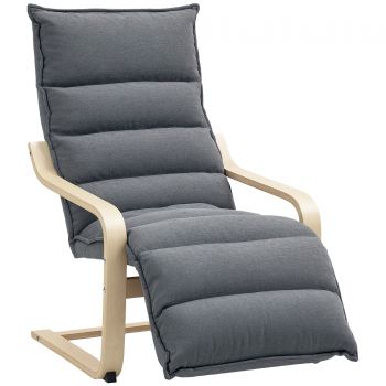 HOMCOM Fotoliu Ergonomic Lemn și Catifea Suport pentru Picioare Reglabil Gri Închis | Aosom Romania