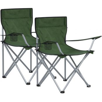 Set 2 scaune pliabile pentru camping, Songmics, 84x52x81 cm, max 120 kg, tesatura Oxford 600D/otel, verde