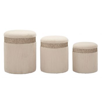 Set 3 taburete cu spatiu de depozitare Cream, Mauro Ferretti, 40.5x49.5 cm, MDF/poliester, crem