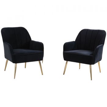 Set de 2 fotolii de living din catifea, Design ergonomic, Negru