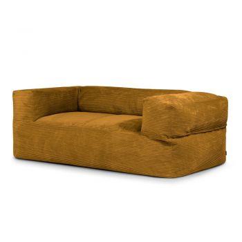 Fotoliu bean bag galben muștar cu tapițerie din catifea reiată Sofa MooG – SLOWDOWN