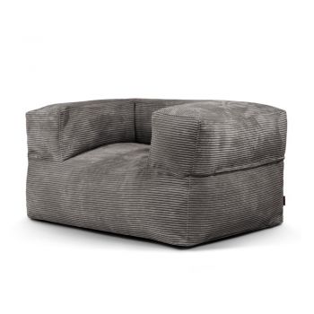 Fotoliu bean bag gri închis cu tapițerie din catifea reiată MooG – SLOWDOWN