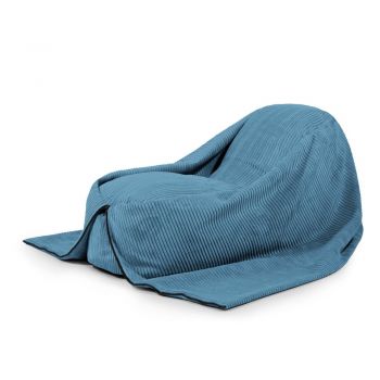 Fotoliu puf pentru copii albastru cu tapițerie din catifea reiată Cocoon 120 – SLOWDOWN