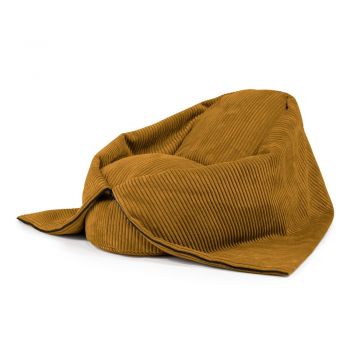 Fotoliu puf pentru copii galben muștar cu tapițerie din catifea reiată Cocoon 100 – SLOWDOWN