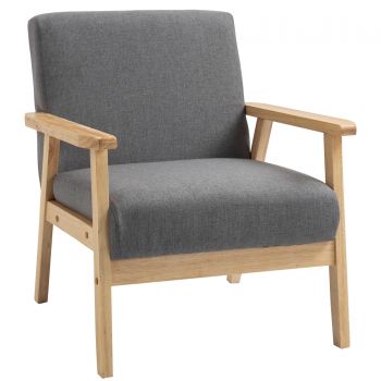 HOMCOM Fotoliu cu design scandinav, fotoliu de accent din lemn masiv cu aspect de in, 64 cm x 70 cm x 72 cm, gri | Aosom Romania