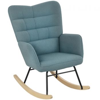 HOMCOM Fotoliu cu leagăn, formă ergonomică, leagăne din lemn solid, până la 120 kg, Albastru deschis | Aosom Romania