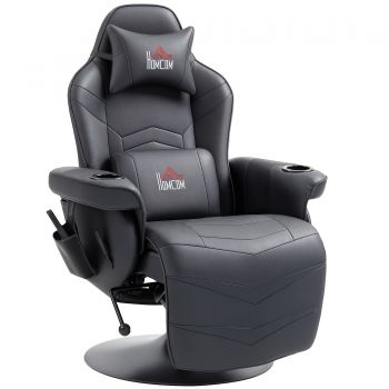 HOMCOM Fotoliu de gaming, Funcție de masaj, Spătar reglabil, Suport pentru picioare, până la 120 kg, Cadru din oțel, Piele ecologică, Negru | Aosom Romania