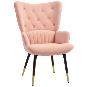 HOMCOM Fotoliu de Living Fotoliu Individual Tapitat in Catifea cu Spatar Inalt Stil Modern 68x72x103 cm Rosa | Aosom Romania