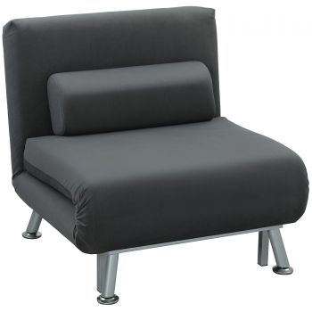 HOMCOM Fotoliu-Pat Single Reglabil din Material cu Aspect de In Gri Închis | Aosom Romania