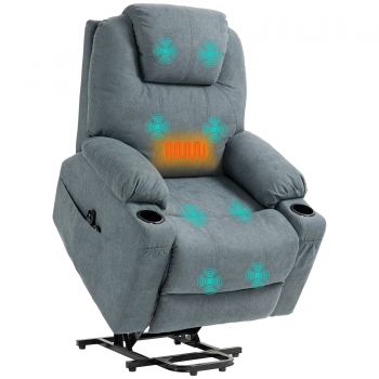 HOMCOM Fotoliu pentru Masaj cu Ridicare pentru Persoane În Vârstă, 8 Puncte de Masaj, Pungi Laterale, Telecomandă, 90L x 101B x 107 cm, Gri | Aosom Romania