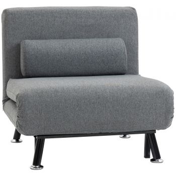HOMCOM Fotoliu pliabil cu funcție de pat, fotoliu de relaxare în imitație de in, spătar reglabil, 75 x 70 x 75 cm, Gri închis | Aosom Romania