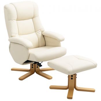 HOMCOM Fotoliu relax cu husă de picioare fotoliu de relaxare pivotant 360° spătar înclinabil încărcare 120 kg crem | Aosom Romania