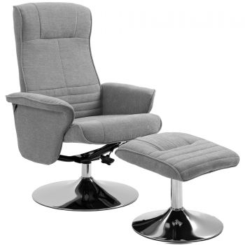 HOMCOM Fotoliu relax inclinabil 135° pivotant 360° cu rest de picior acoperire material textil gri | Aosom Romania