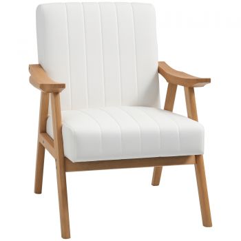HOMCOM Fotoliu Tapitat în Design Scandi, Aspect de catifea, Cadru din Masiv de Lemn, 68 x 74 x 82cm, Crem | Aosom Romania