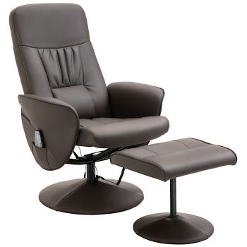 HOMCOM Relaxsessel cu taburet, fotoliu TV rotativ cu 10 puncte de masaj, funcție de culcare, fotoliu de masaj cu telecomandă, buzunar lateral, fotoliu TV, piele ecologică, Maro | Aosom Romania