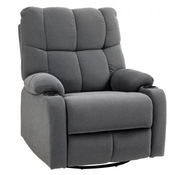 HOMCOM Scaun de relaxare cu suport pentru picioare, scaun de așezare, drehbar, până la 150 kg, cadru din oțel, 88x96x108cm, Gri inchis | Aosom Romania