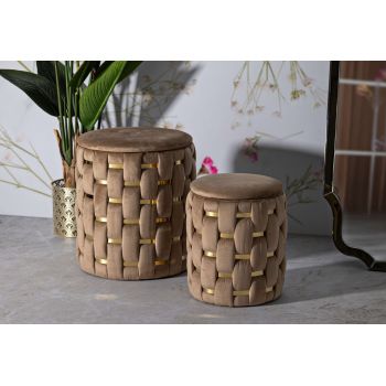 Set 2 taburete cu spatiu depozitare Shanty, Mauro Ferretti, 37x42 cm, 28x35 cm, fier/MDf/poliester, auriu