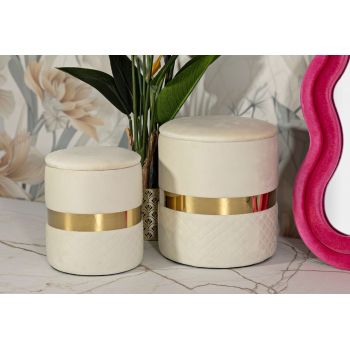 Set 2 taburete cu spatiu depozitare Sheffild, Mauro Ferretti, 37x42 cm, 28x35 cm, fier/MDf/poliester, crem