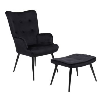 Fotoliu cu taburet picioare Siella Negru 59x67x94 cm