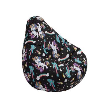Fotoliu puf pentru copii, Pufrelax, Nirvana Hobbit, Material Impermeabil, imprimeu cu unicorni - Unicorns Rock