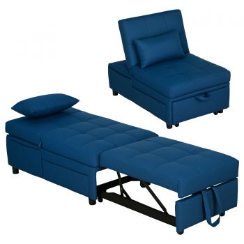 HOMCOM Fauteuil convertibil 1 loc fauteuil pat cu spătar reglabil, scaun căptușit și pernă, albastru | Aosom Romania HOMCOM Fauteuil convertibil 1 loc fauteuil pat cu spătar reglabil, scaun căptușit și pernă, albastru | Aosom Romania