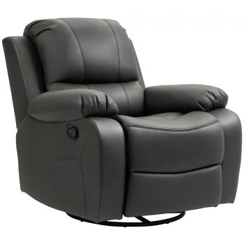 HOMCOM Fotel de relaxare, spătar și suport pentru picioare ajustabile, rotativ, până la 150 kg, cadru din oțel, 93x100x98cm, negru | Aosom Romania
