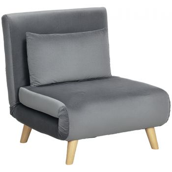 HOMCOM Fotoliu 2 în 1, Fotoliu de Relaxare, Pat de Oaspeți, 72 cm x 78 cm x 79 cm, Gri | Aosom Romania