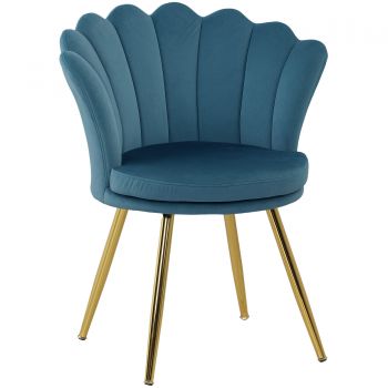 HOMCOM Fotoliu coquillage fotoliu de coafură fotoliu din catifea fotoliu de salon cu picioare din metal dorat bleu | Aosom Romania